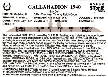 1991 Horse Star Kentucky Derby #66 Gallahadion Back
